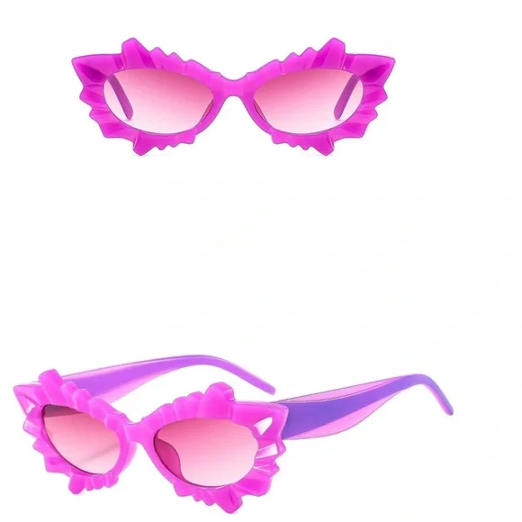 Fuchsia Ice Queen Jagged Cat Eye pop art Sunglasses - Picture 6 of 6